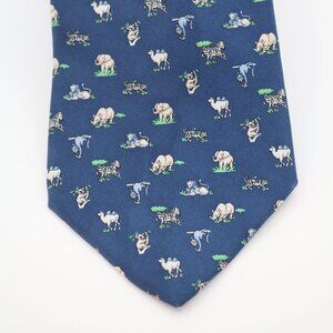 Salvatore Ferragamo, vintage navy silk tie with small safari animals